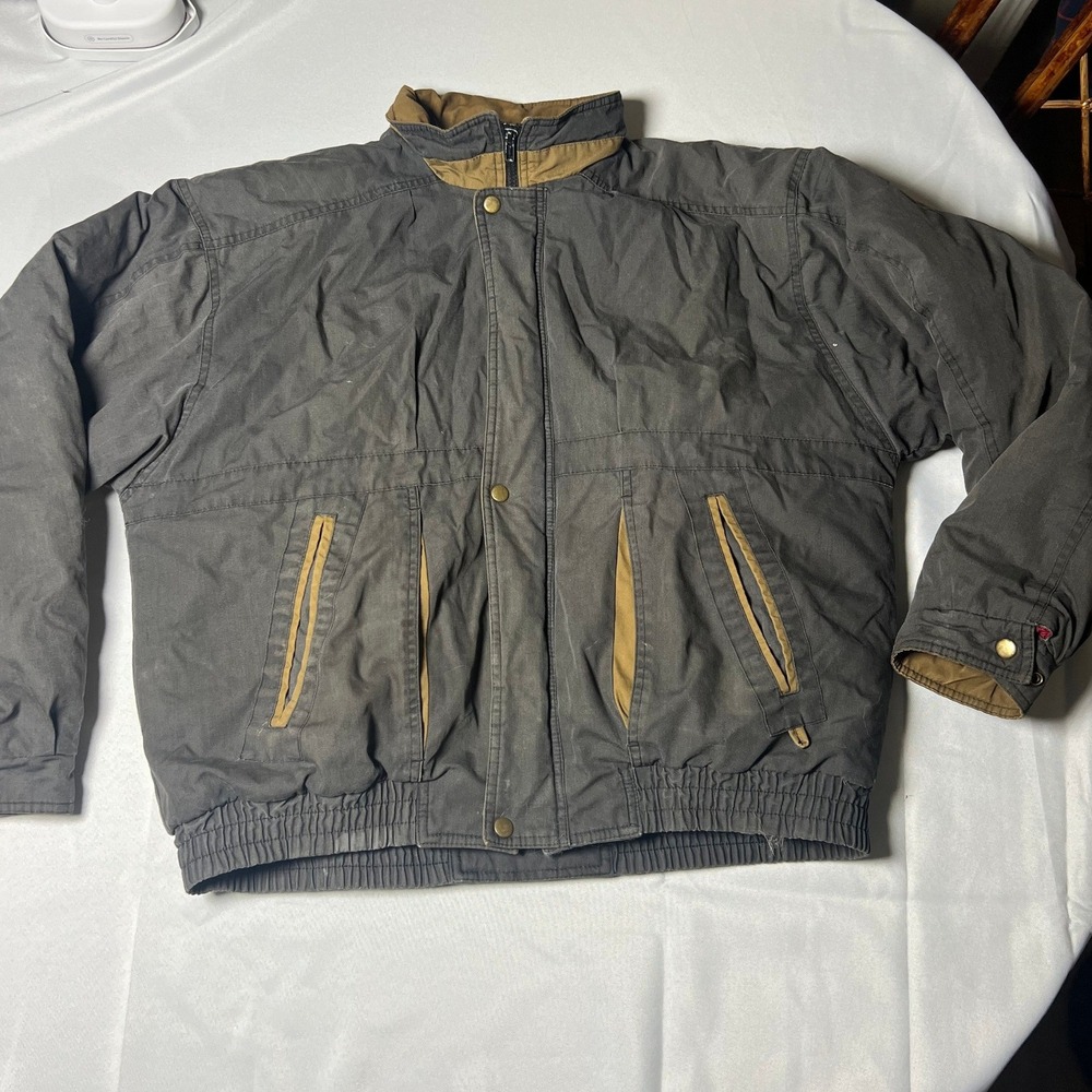 McGregor Vintage Mens L Gray Tan Zip‎ Up Collared Bomber Jacket Casual Wear
